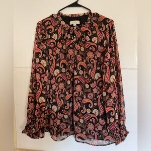 LOFT Black and Pink Paisley Blouse